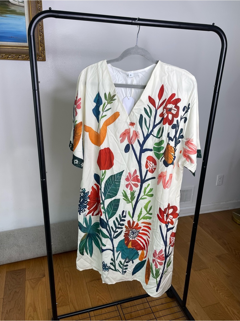 Cream Floral Midi Dress with Multicolor Botanical Print